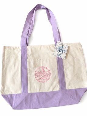 Trader Joe’s Lavender Trim Canvas Large Tote Bag